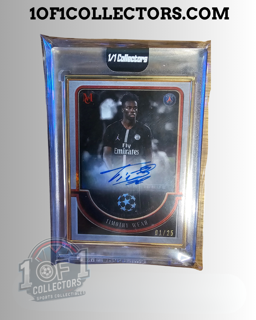 Carte Timothy Weah 2019 Topps Museum Gold Frame numérotée 1/25

