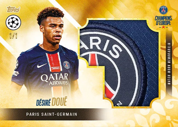 2024-25-Topps-PSG-Champions-dEurope-Soccer-Match-Worn-Relics-Patch-Badge-Desire-Doue-1