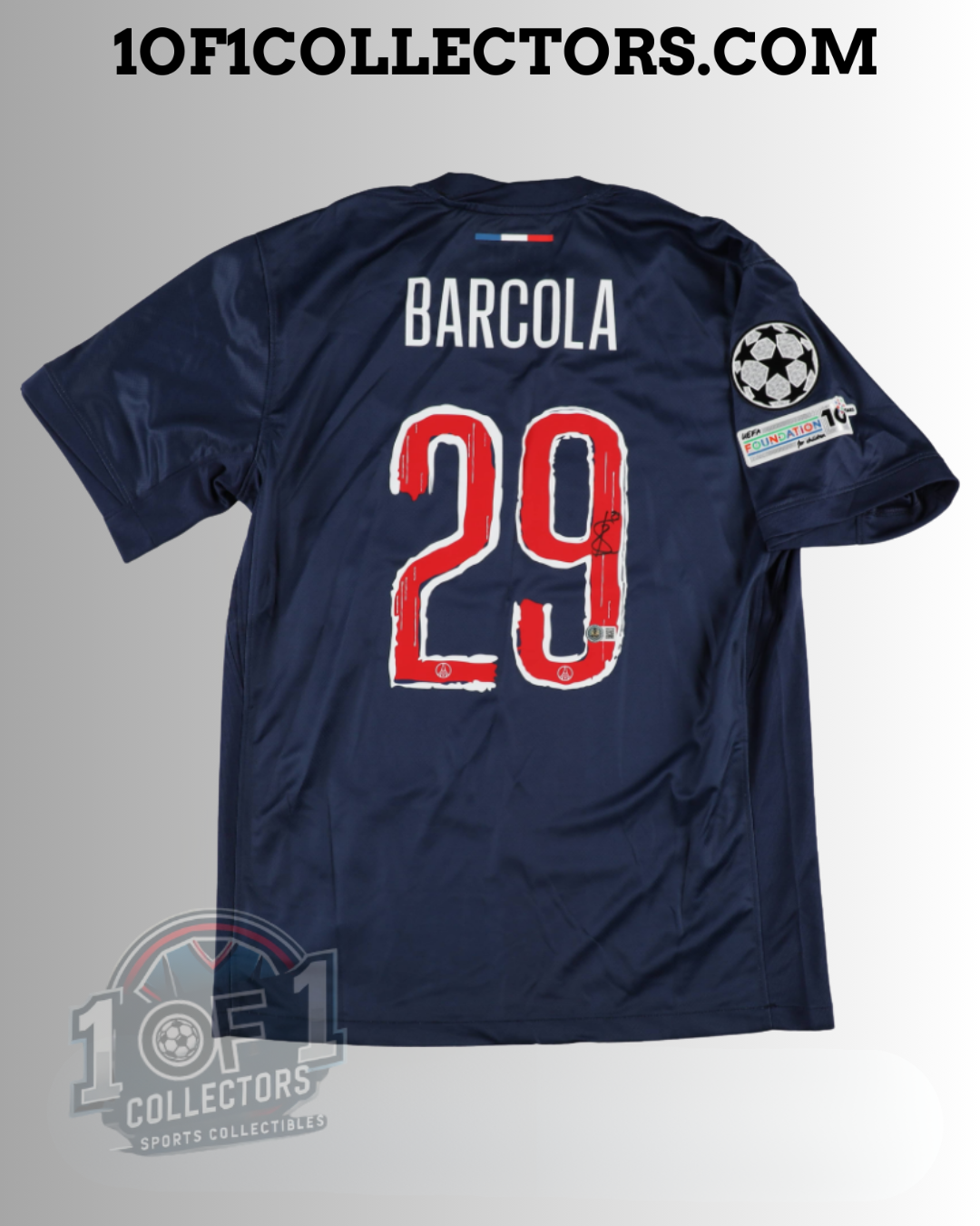Maillot Signé Barcola PSG certifié Beckett