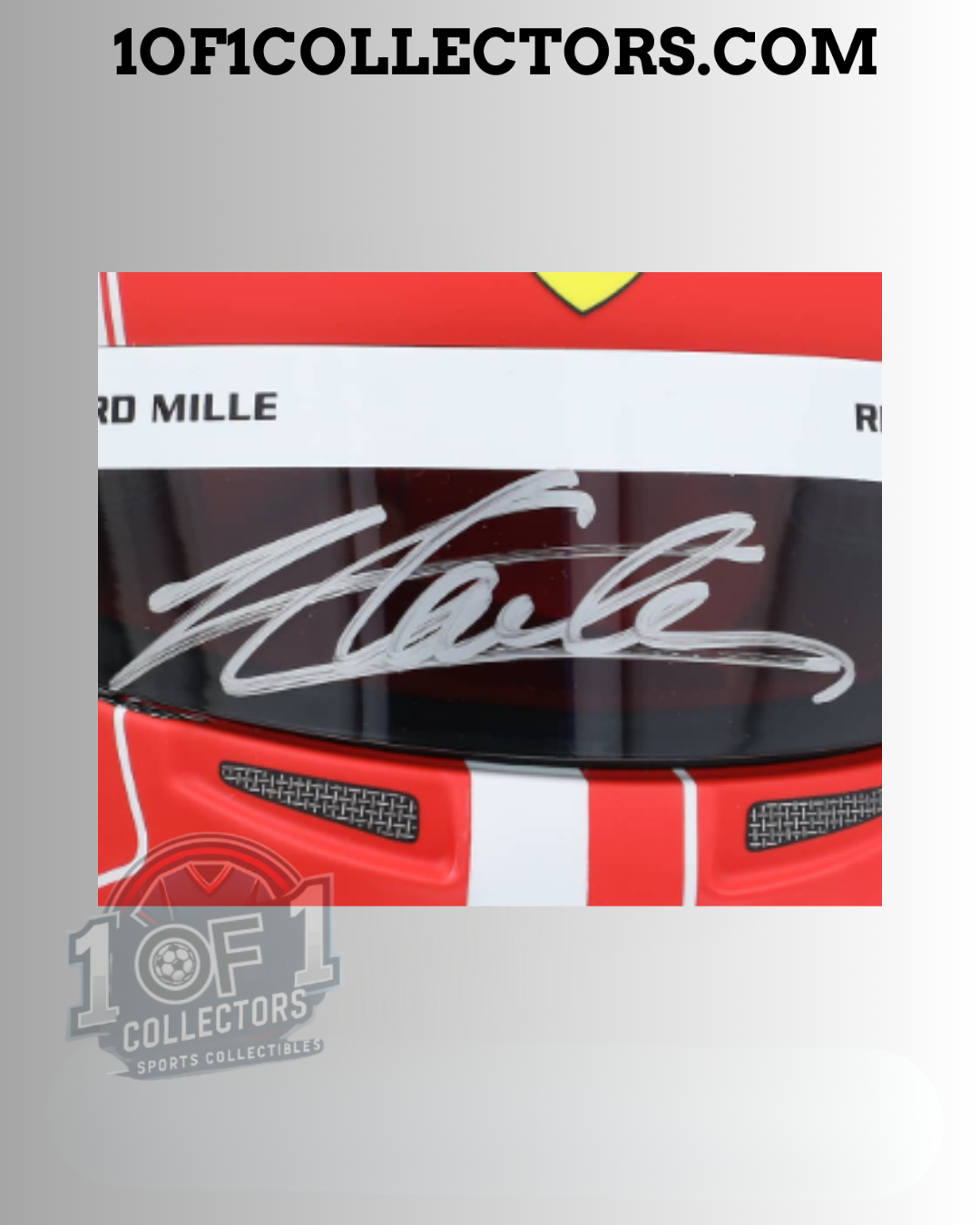 Signature Charles Leclerc sur casque Ferrari