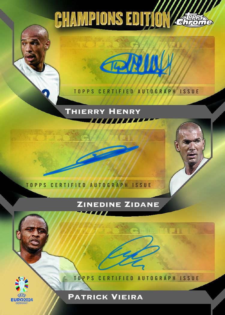Topps Chrome EUro 2024 Triple Autographe Thierry Henry-Zinedine Zidane-Patrick Vieira